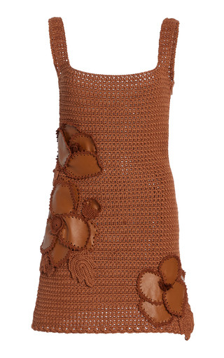 Leather-Trimmed Crocheted Cotton Mini Dress | Moda Operandi (Global)