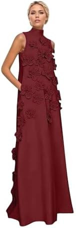 Womens High Neck Satin Mother of the Bride Dresses 3D Floral Formal Party Gowns for Wedding Guest... | Amazon (US)
