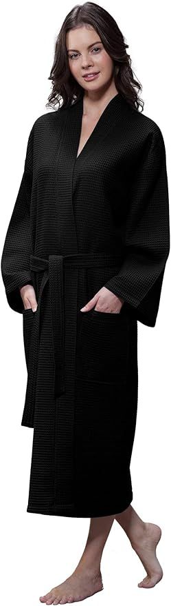 Turquaz Linen Lightweight Long Waffle Kimono Unisex Spa Robes For Women And Men | Amazon (US)