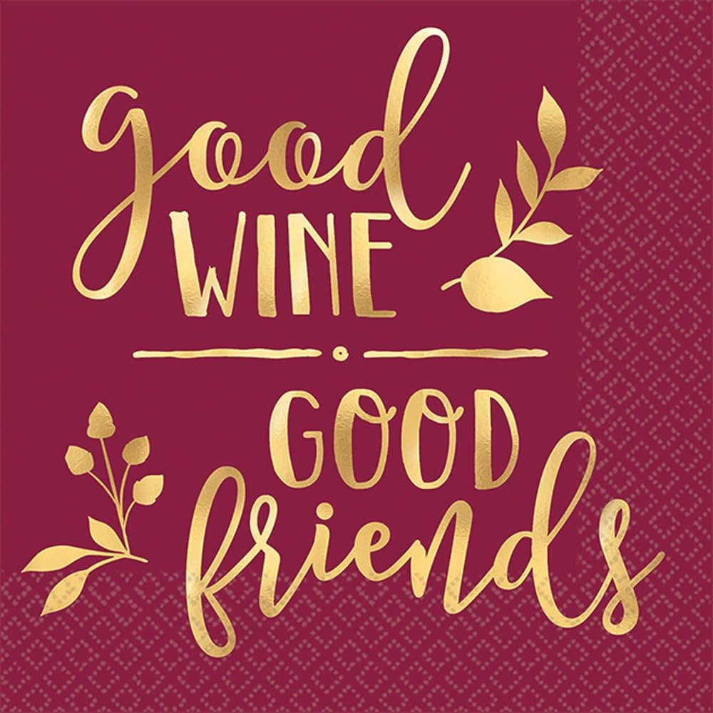 Metallic Gold Good Wine Good Friends Beverage Napkins | Amazon (US)