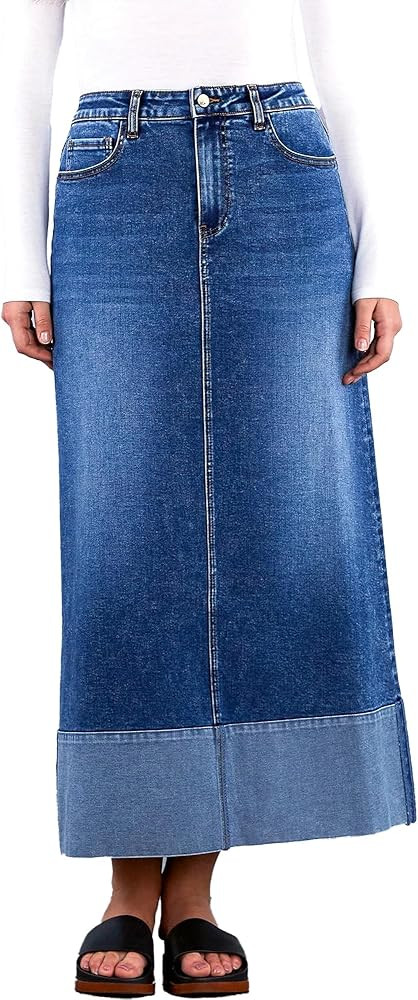 Jean Skirt for Women Denim Skirt High Waist Stretch Midi Denim Skirts with Pockets | Amazon (US)