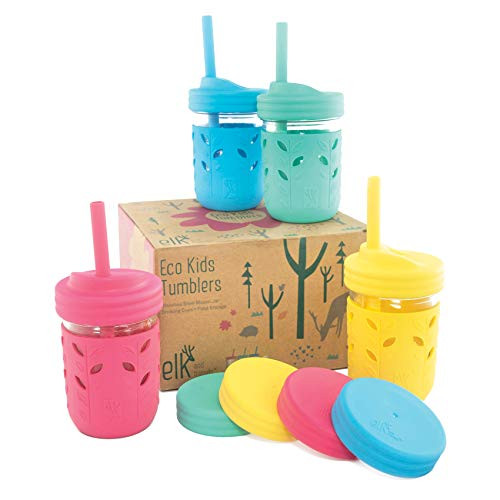Elk and Friends Kids & Toddler Cups | The Original Glass Mason jars 8 oz with Silicone Sleeves & Sil | Amazon (US)