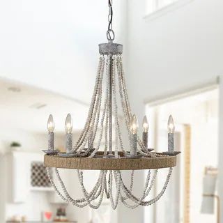 Aged Wood Beaded 6-Light Candle Chandelier - On Sale - Overstock - 33169040 | Bed Bath & Beyond