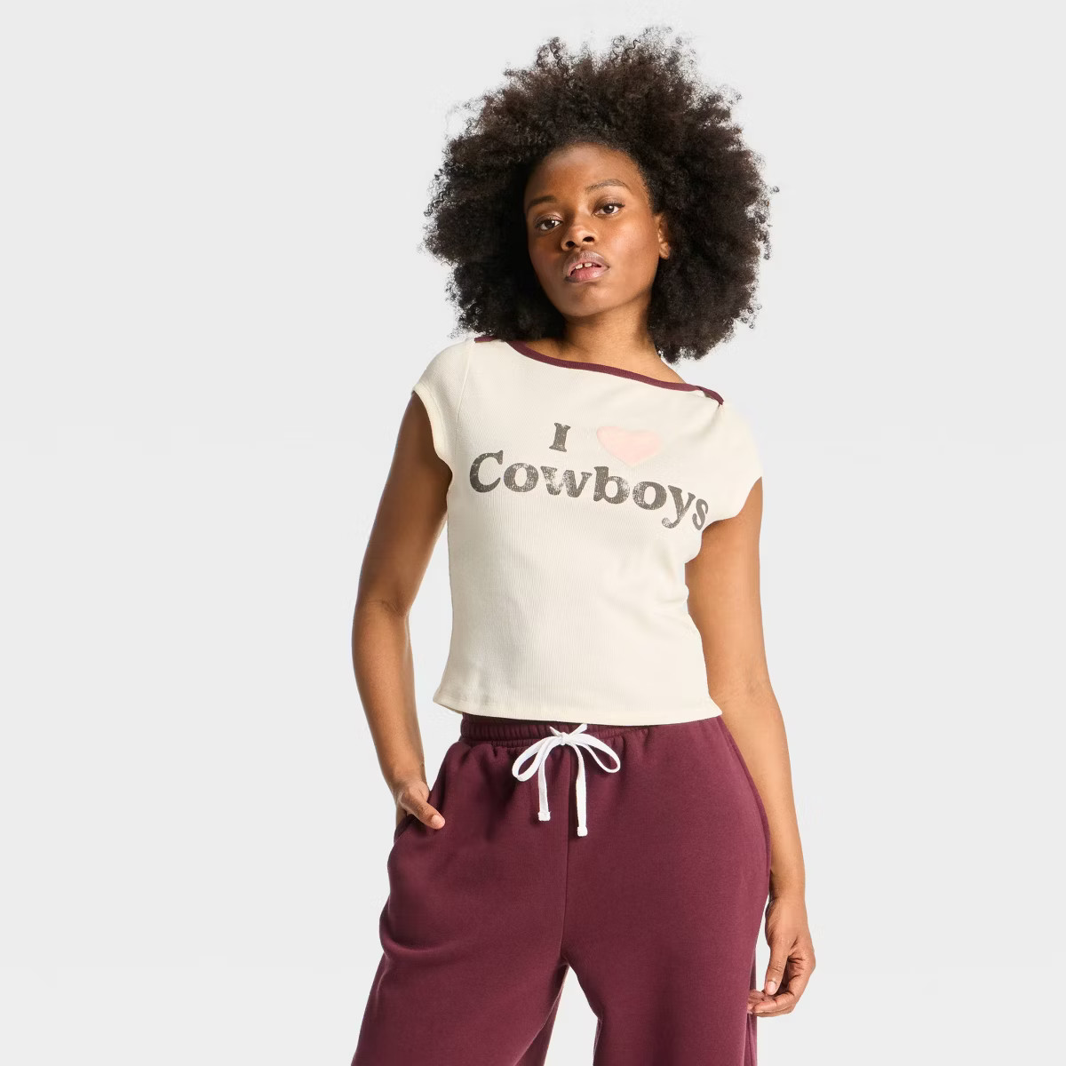 Women's "I Heart Cowboys" Short Sleeve Graphic Baby T-Shirt - Cream | Target