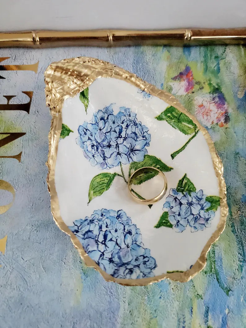Blue Hydrangea Oyster Shell Ring Dish, Nantucket Escape,blue Floral Jewelry Dish, Bridesmaid Favo... | Etsy (Global)
