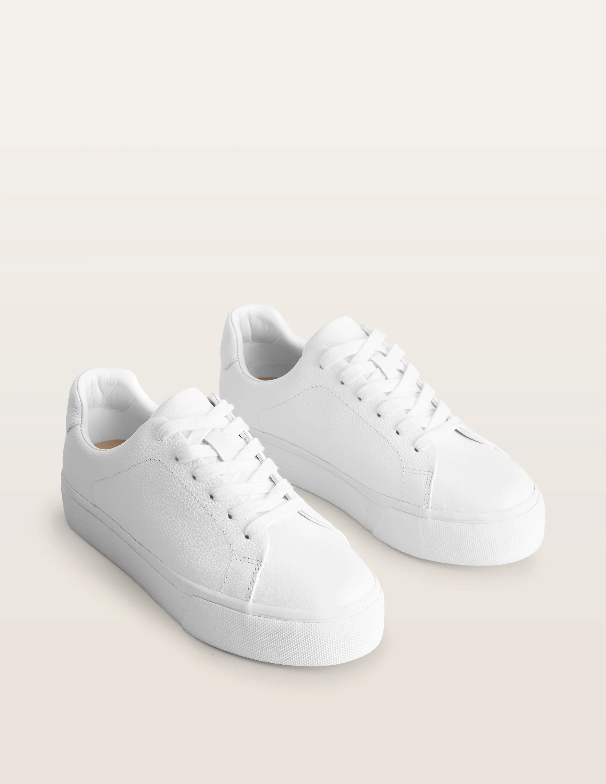 Leather Flatform Sneakers-White Tumbled Leather | Boden (US)