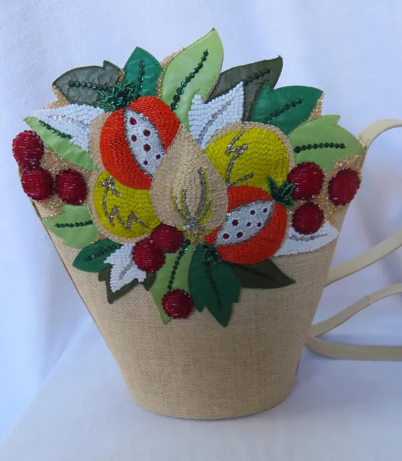 Rare LESAGE Paris PROTOTYPE Raffia Bag W Tropical Fruit Bead Embroidery , Shoulder, Marked No. 1 ... | Etsy (US)