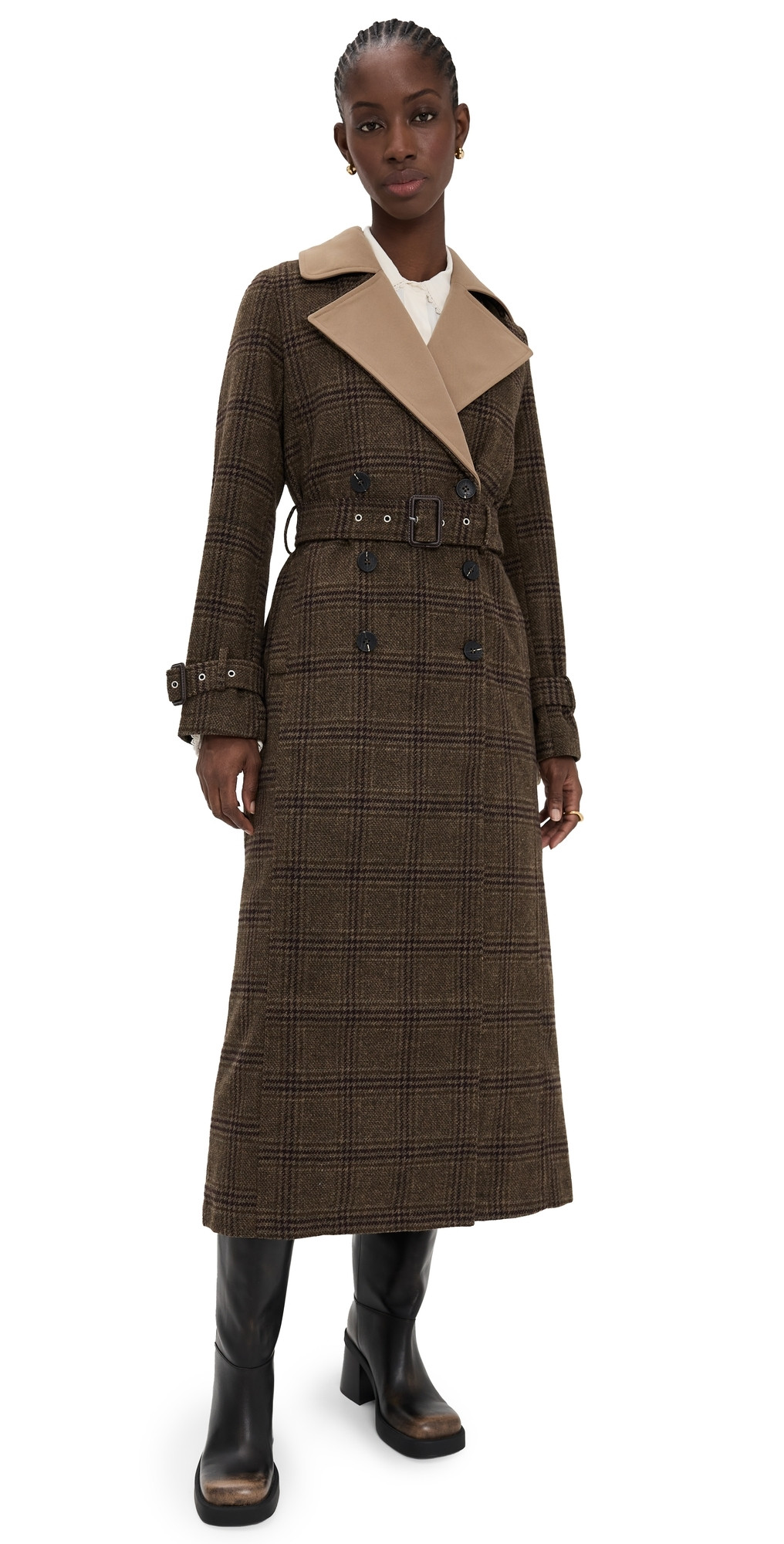 Avec Les Filles Double Layered Trench Coat Brown Plaid Multi M | Shopbop