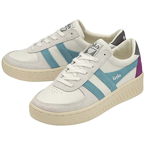 Gola® Grandslam Trident Sneakers for Women – Textile and Synthetic Upper, Insole, Outsole, Lining White/Ocean/Ash 6 B - Medium | Amazon (US)