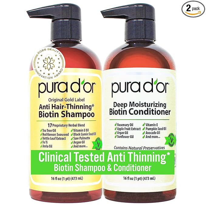 PURA D'OR Anti-Thinning Biotin Shampoo & Conditioner Original Gold Label Set (16oz x2) – CLINIC... | Amazon (US)