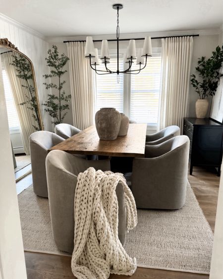 Dining room, dining chairs, no shed jute rug, floor mirror, Anthropologie, curtains, lighting, faux tree, neutral dining room 

#LTKStyleTip #LTKHome