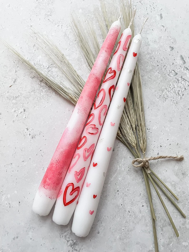 Hand Painted Mini Heart Candle Valentines Day Candles Dinner - Etsy | Etsy (US)