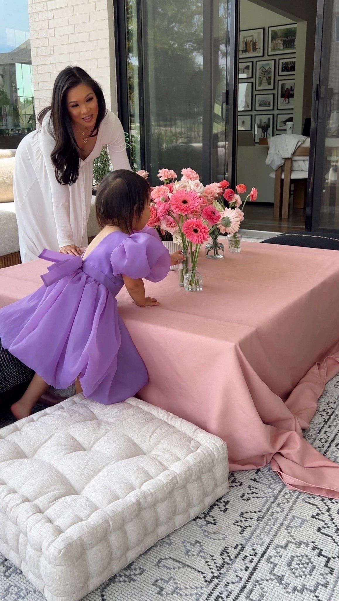 Outdoor hosting with Em! Wearing my rib nursing dress that is so soft and comfy for the spring season. Em wanted to dress up and is wearing her flower girl dress that is adorable! Linking my floor outdoor pillows and more 

#LTKootd #LTKSeasonal