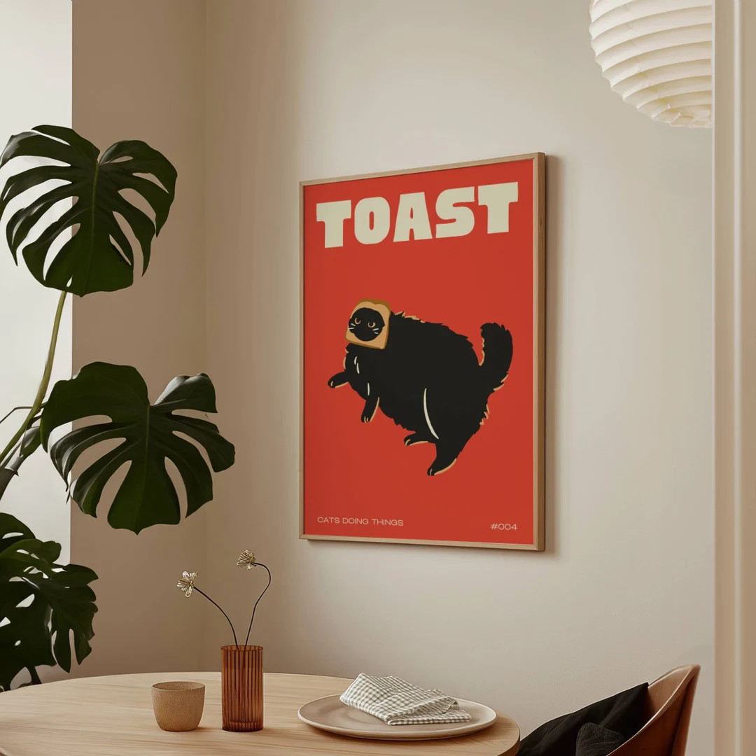 Black Cat Digital Wall Art Print Funny Cat Poster Cute Kitten Illustration Cat Lover Gift Cat Doi... | Etsy (US)