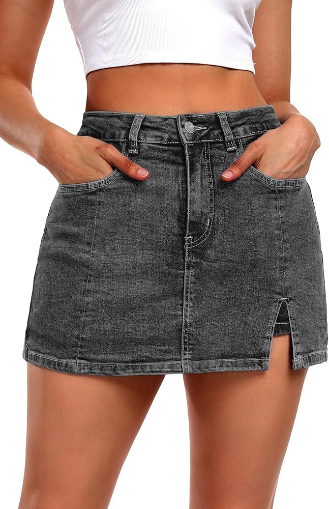 ELLEVEN Women’s Side Slit Denim Skort, High-Stretch,High Waisted,Y2K Mini Jean Skirt Shorts wit... | Amazon (CA)