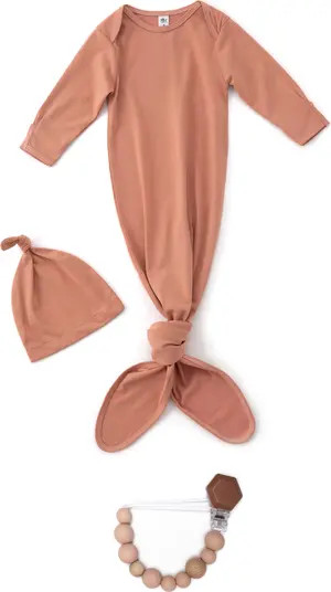 EARTH BABY OUTFITTERS Knotted Gown, Hat & Teether Toy Set | Nordstrom | Nordstrom