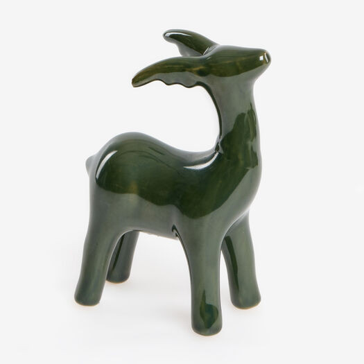 Dark Green Porcelain Deer Christmas Decor 15x5cm | TK Maxx