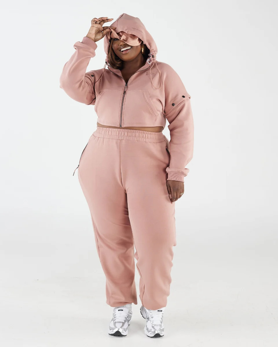 Mauve Satin Lined Crop Zip Travel Set | KIN Apparel