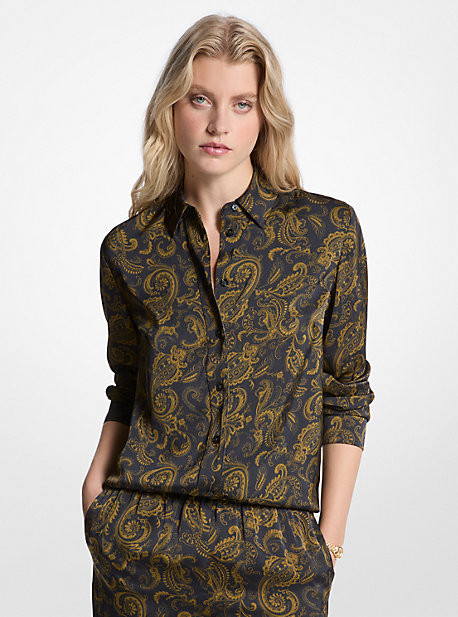 Paisley Print Satin Pajama Shirt | Michael Kors US