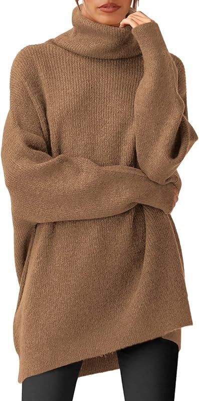 Amazon.com: LILLUSORY Women's Fall Turtleneck Oversized Sweaters 2021 Long Batwing Sleeve Casual ... | Amazon (US)
