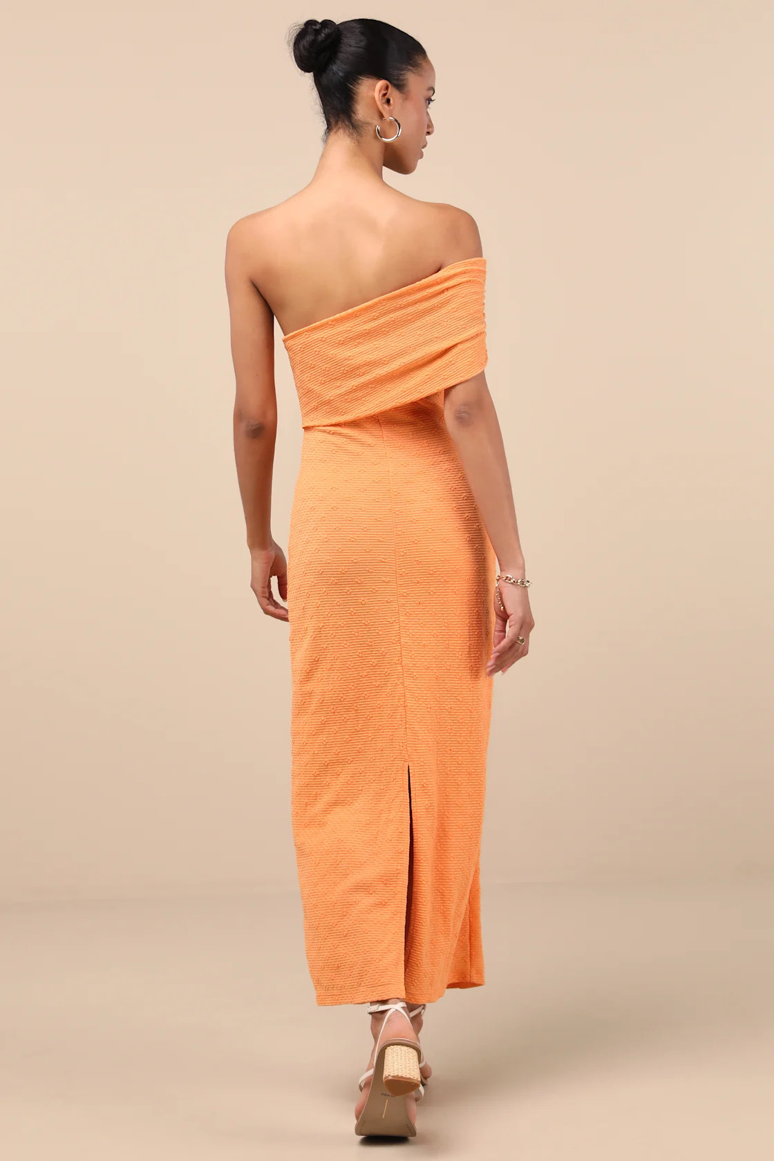 Domicia Light Orange Ribbed One-Shoulder Maxi Dress | Lulus