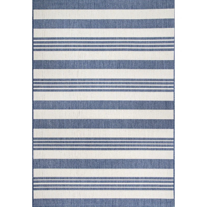 Soraya Power Loom Striped Blue Indoor/Outdoor Patio Rug | Wayfair North America