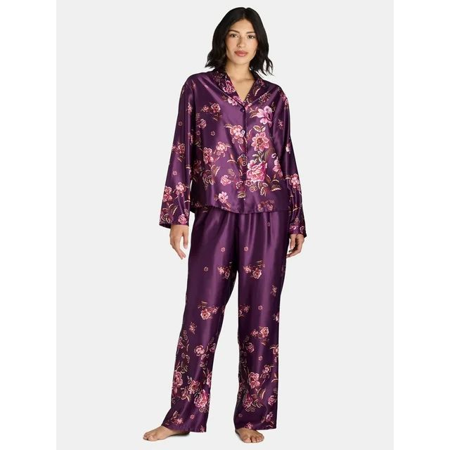 The Pioneer Woman Satin Notch Collar Top and Pants Pajama Set, 2-Piece, Women's, Sizes S-3X | Walmart (US)