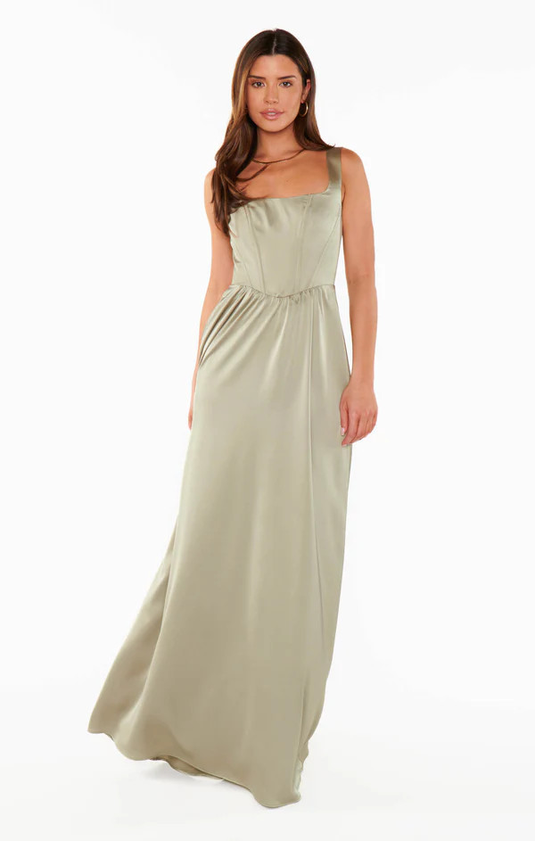 Nina Maxi Dress ~ Moss Green Luxe Satin | Show Me Your Mumu