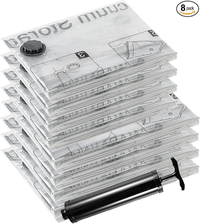 SUOCO Vacuum Storage Bags, (4 Jumbo, 4 Large) Space Saver Bags with Travel Hand Pump, Compression... | Amazon (US)