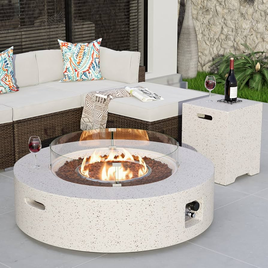 COSIEST 2-Piece Outdoor Propane Firepit Table Set w Tank Table, 42 inch Dark Fire Table Certified... | Amazon (US)
