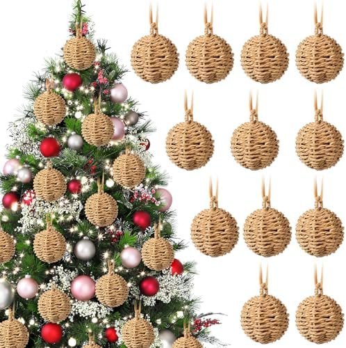 Amyhill 12 Pcs Christmas Decorations Rattan Balls Set, Christmas Wicker Ornaments Woven Tree Ball... | Amazon (US)