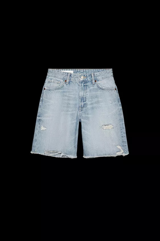 MID RISE - STRAIGHTMid-rise shorts with belt loops and five pockets. Ripped detail. Frayed hem. F... | Zara US