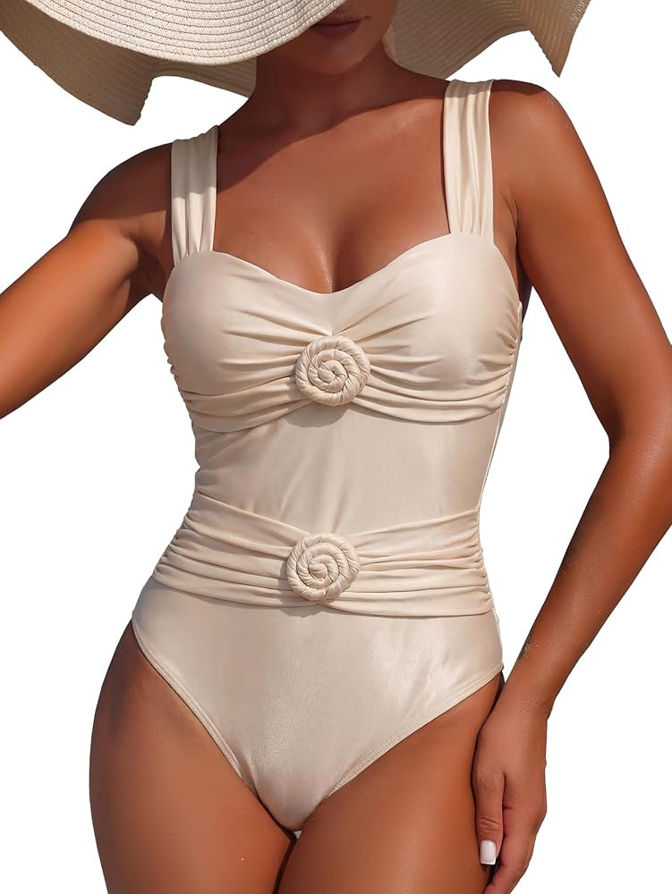 Women One Piece Swimsuit Adjustable Crisscross Straps Back Bathing Suit Removable Padded Monokini | Amazon (US)