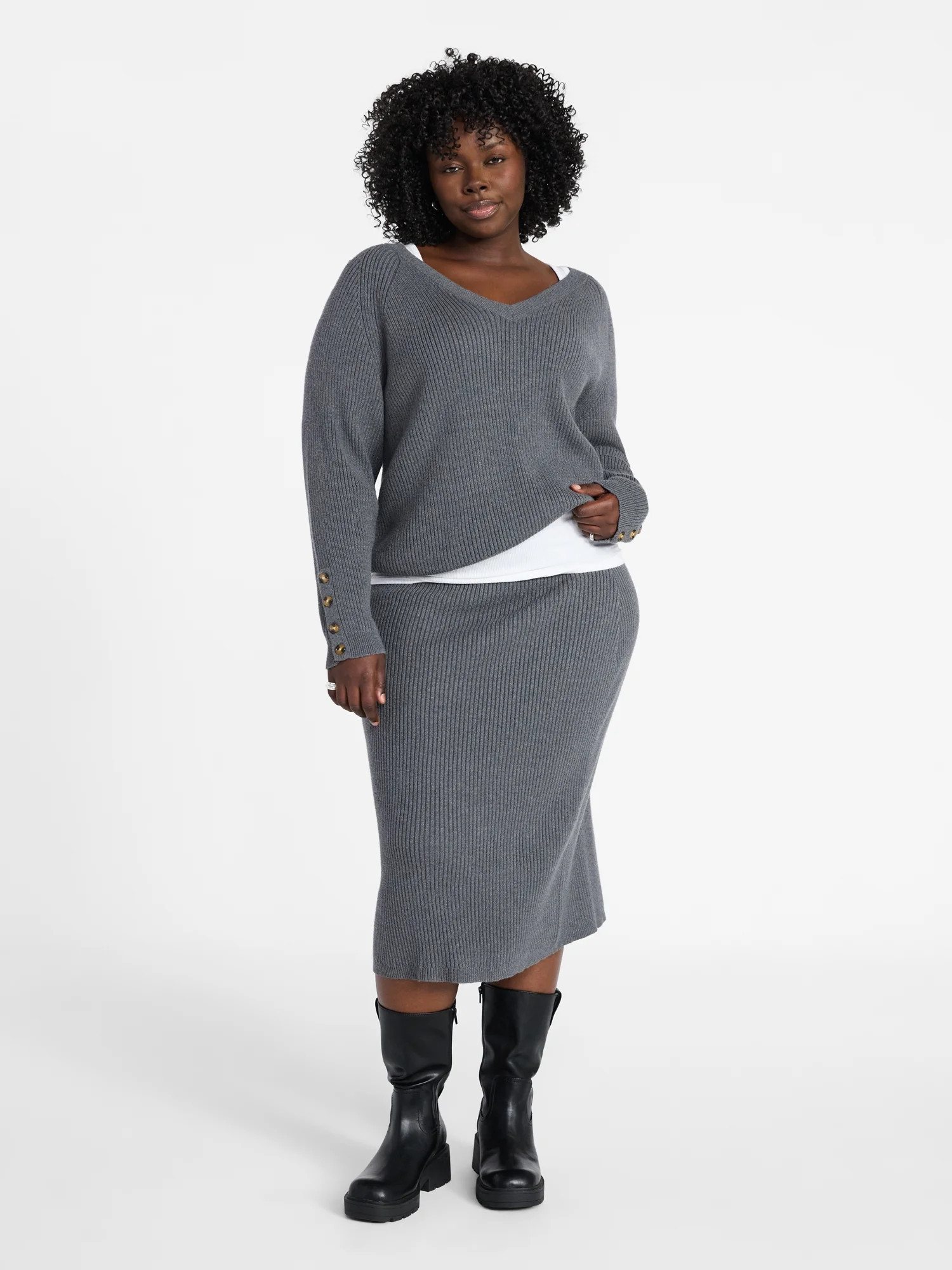 Terra & Sky Women's Plus Sweater Skirt Two Piece Set, 0X to 5X | Walmart (US)