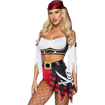 Leg Avenue Women's 4 Pc Wicked Pirate Wench Costume with Top, Sleeves, Scarf, Bottoms | Amazon (US)