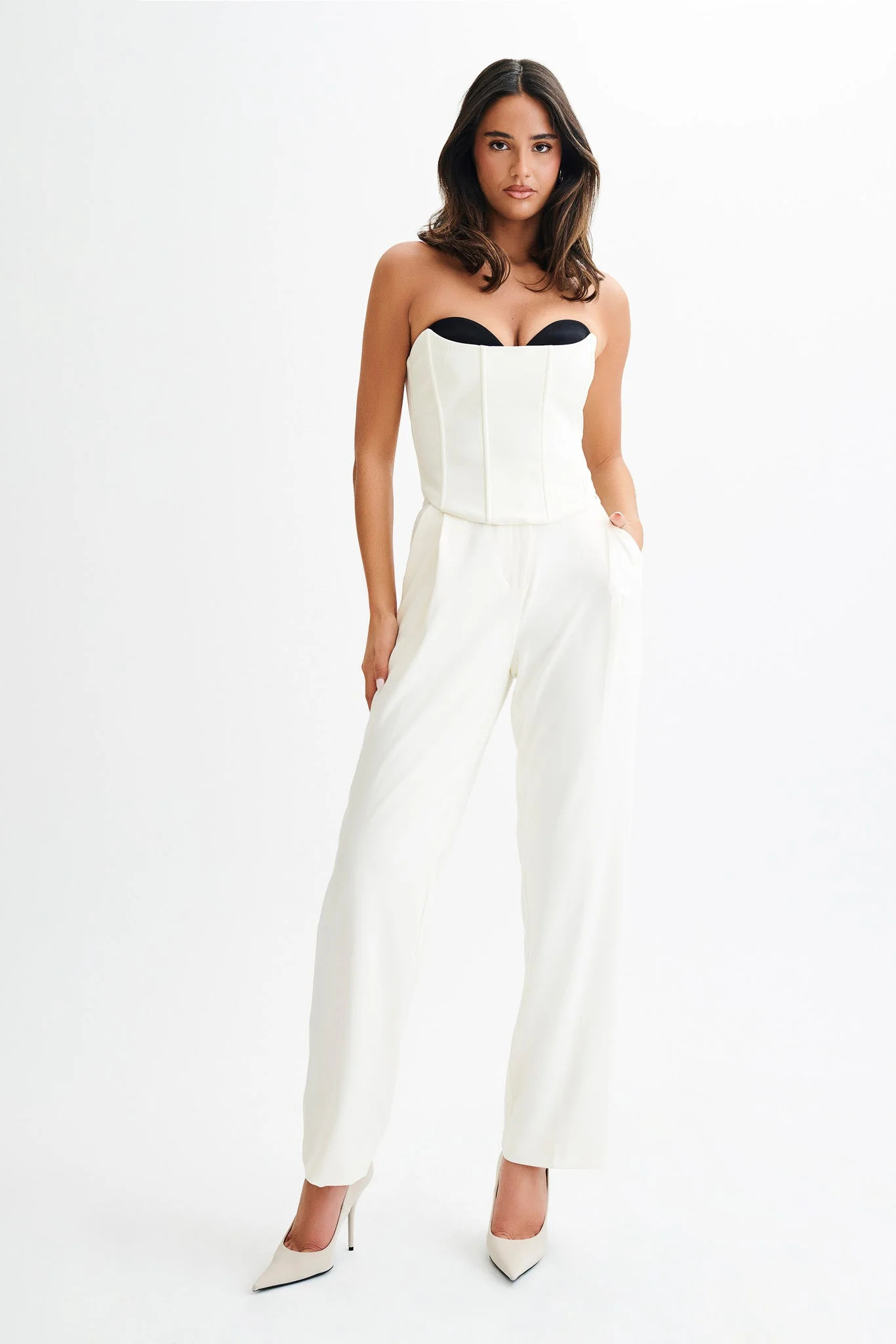 Oceane Contrast Suiting Strapless Corset - White | Meshki (APAC)