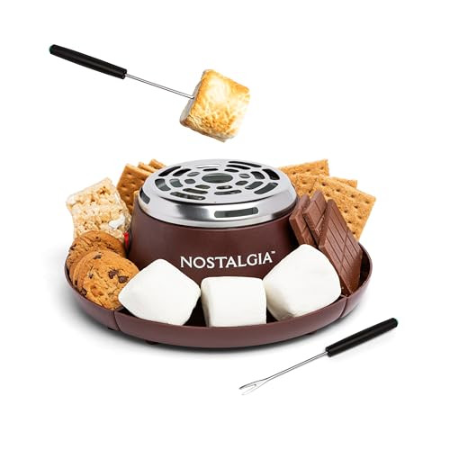 Nostalgia Tabletop Indoor Electric S'mores Maker - Smores Kit With Marshmallow Roasting Sticks and 4 Trays for Graham Crackers, Chocolate, and Marshmallows - Movie Night Supplies - Brown | Amazon (US)