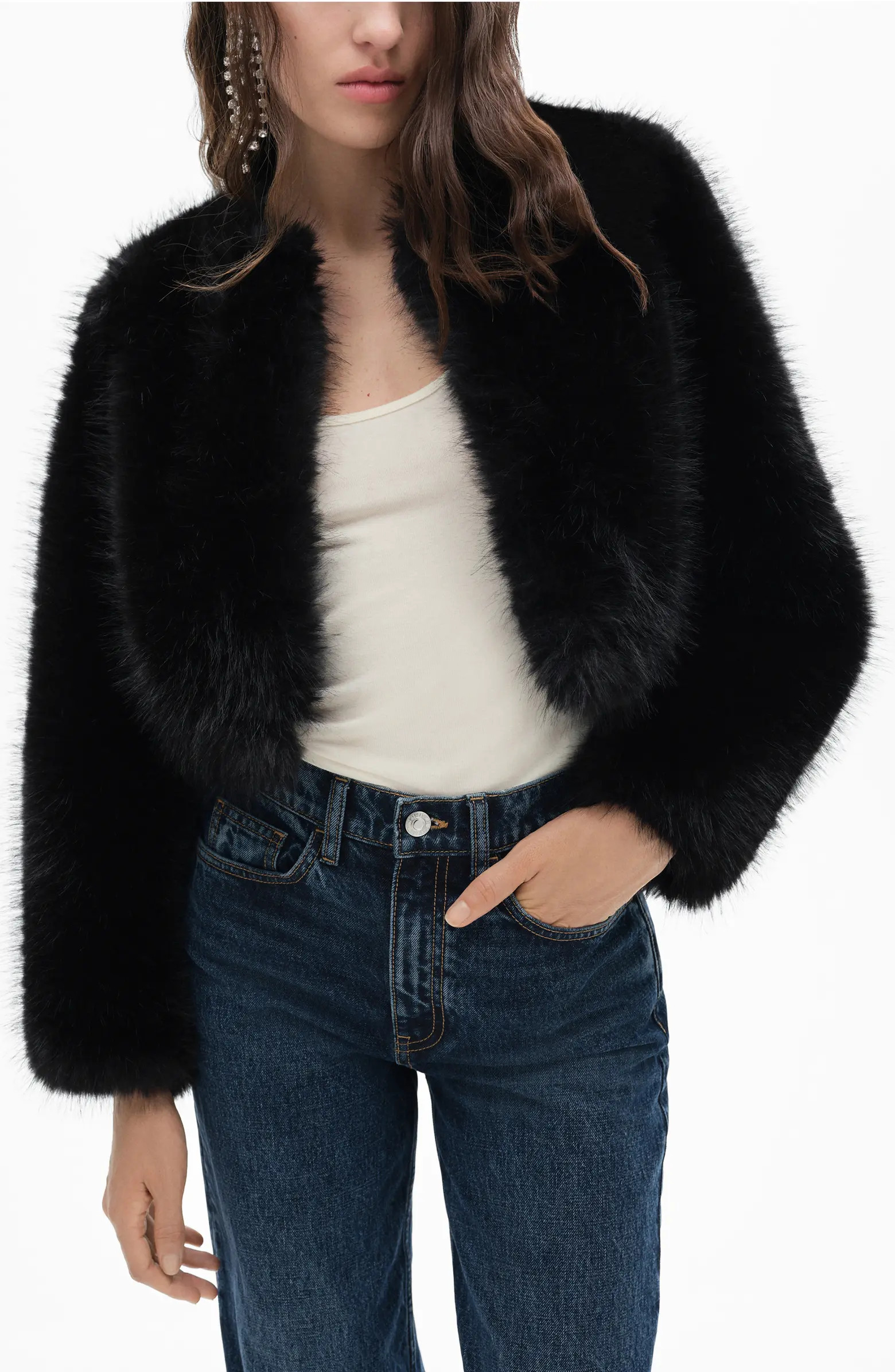 MANGO Boleta Faux Fur Crop Jacket | Nordstrom | Nordstrom