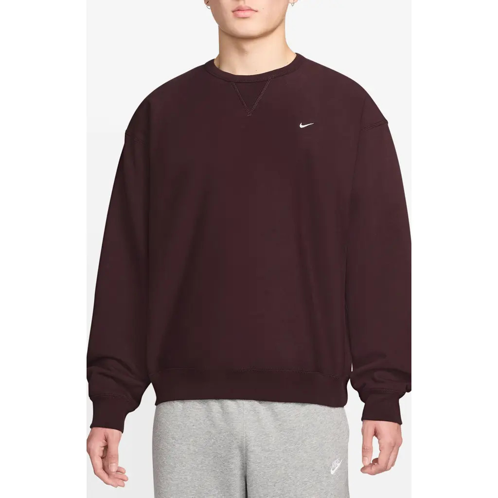 Nike Fleece Crewneck Sweatshirt in Burgundy Crush/White at Nordstrom, Size X-Large | Nordstrom