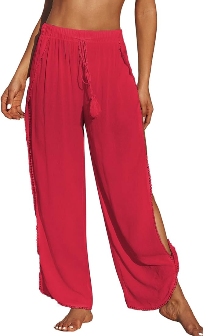 Herseas Womens Bathing Suit Cover Up Pants Elastic High Waist Split Thigh Wide Leg Wrap Beach Pan... | Amazon (US)