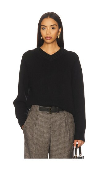 Soft Goat Chunky V-neck Sweater in Black. - size S | Revolve Clothing (Global)