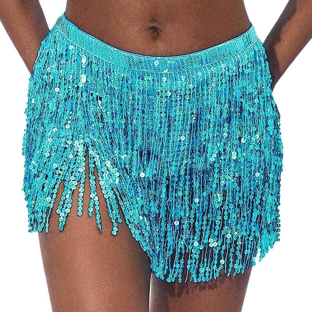 TWINKLEDE Boho Fringe Skirt Sequin Tassel Belly Dance Hip Scarf Rave Party Skirts Belts for Women... | Amazon (US)