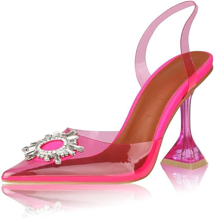 Atsroel Womens Clear Heeled Sandals Pointed Toe Crystal Rhinestones Sparkly High Stiletto Heels F... | Amazon (US)