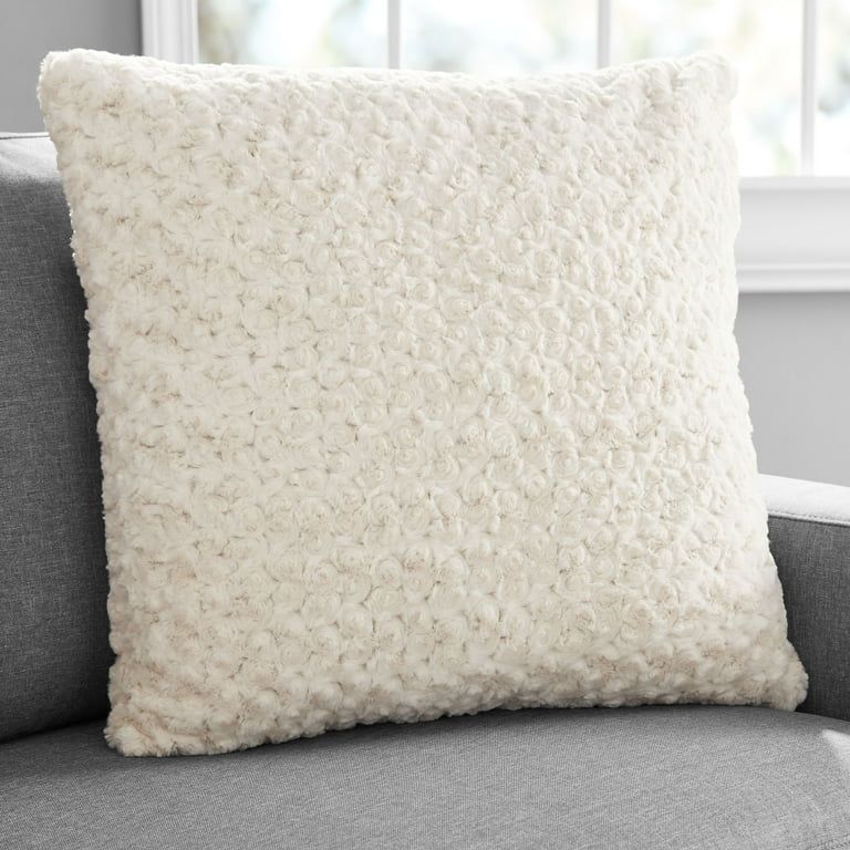 Mainstays Rosette Plush Decorative Square Throw Pillow, 22" x 22", Ivory Color | Walmart (US)
