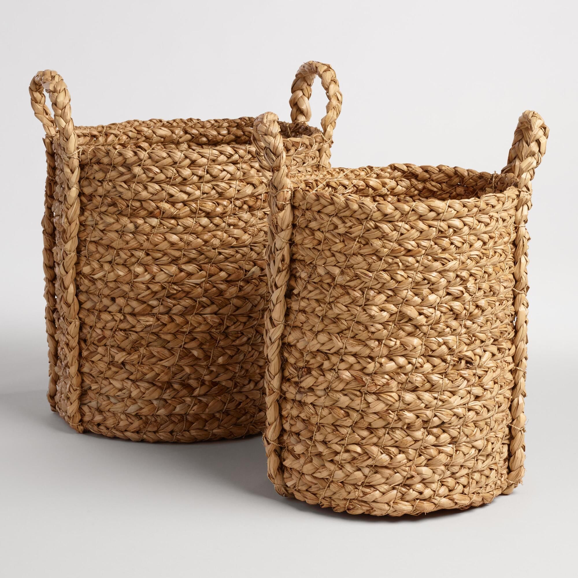 Natural Hyacinth Braided Cameron Tote Baskets, Small | World Market