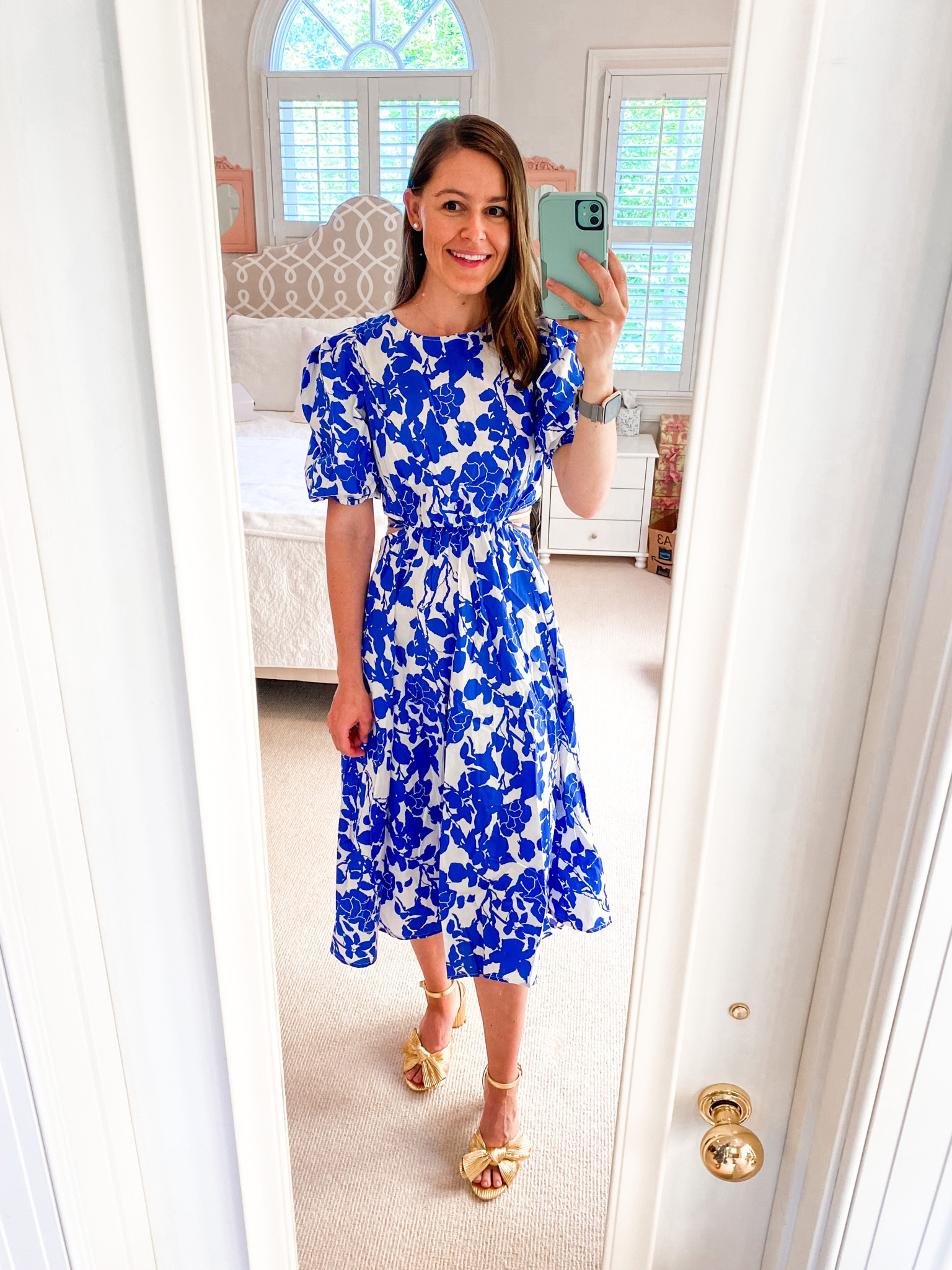 Wedding guest dress! Tuckernuck style. Amazon find. Amazon dresses. Midi dress. Blue dress. Summer dress. Gold heels. Amazon fashion. Found it on Amazon. 

#LTKwedding #LTKparties #LTKunder50