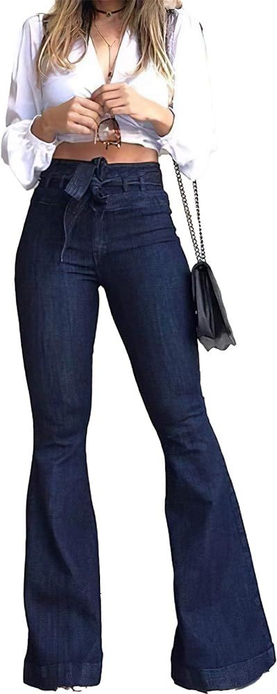 Pantete Womens High Waisted Bell Bottom Jeans Denim High Rise Flare Jean Pants with Wide Leg and Bel | Amazon (US)