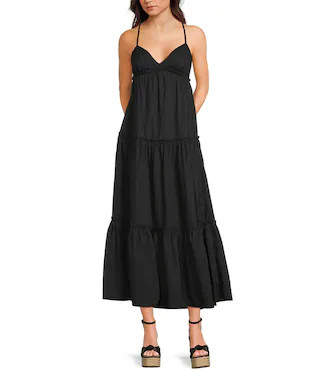 Tiered V-Neck Sleeveless Tie-Back A-Line Maxi Dress | Dillard's