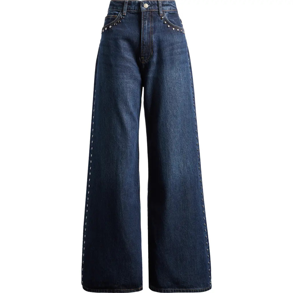 Reformation Cary Studded High Waist Slouchy Wide Leg Jeans in Millie Studded at Nordstrom, Size 27 | Nordstrom