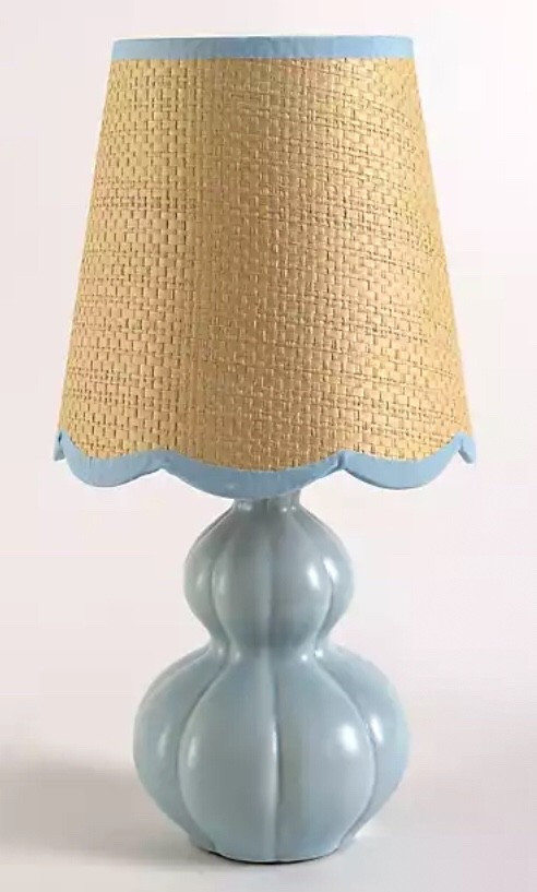 Blue Ceramic Mini Lamp with Scalloped Rattan Shade

#LTKHome